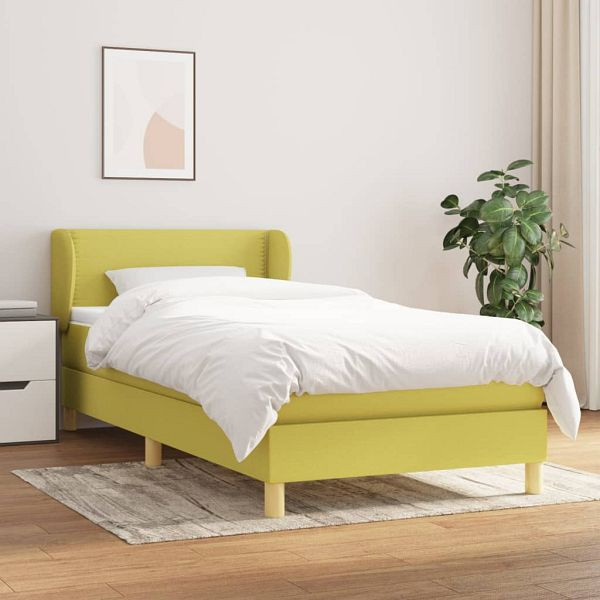 vidaXL Boxspringbett mit Matratze Grün 100x200 cm Stoff, 3126708