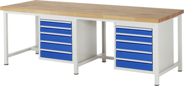 RAU Werkbank Serie 8000 - Gestell-Bauweise (Schweißgestell), 2 Unterbau-Container (5x Schublade), 2500x840x900 mm, 03-8171A1-259B4S.11