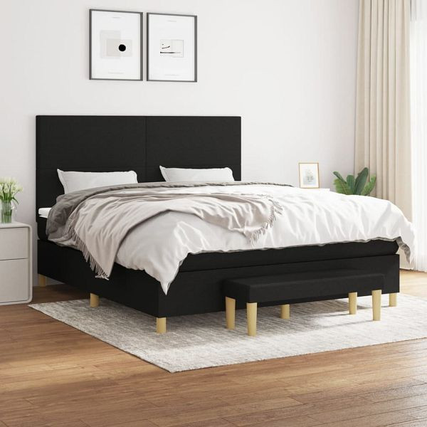 vidaXL Boxspringbett mit Matratze Schwarz 160x200 cm Stoff, 3137007