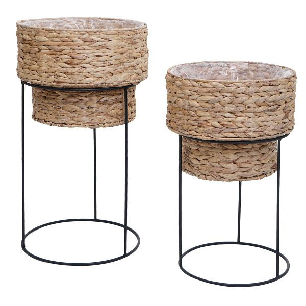 Mendler 2er-Pflanzentopf-Set HWC-Q45, Pflanzkasten Pflanzkübel Blumentopf, Metall Wasserhyazinthe, natur, Gestell schwarz, 122904