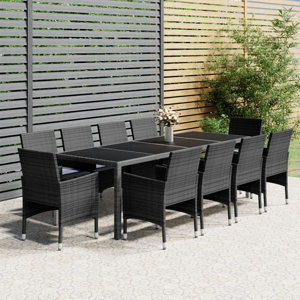vidaXL 11-tlg. Garten-Essgruppe Poly Rattan Grau, 3058573