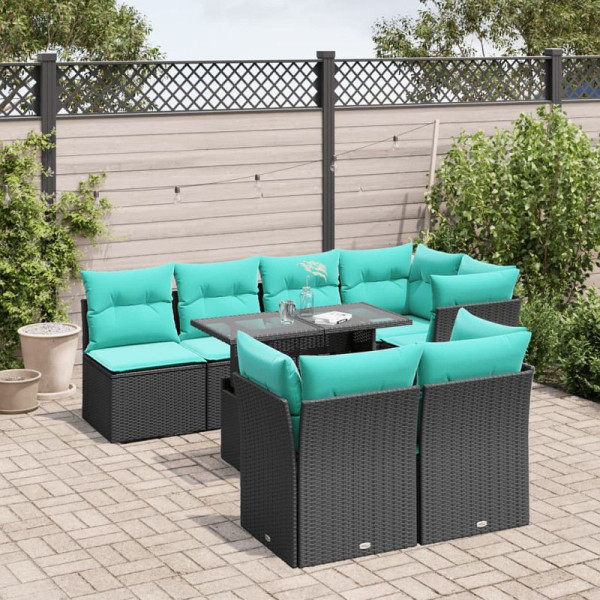 vidaXL 8-teiliges Gartensofa-Set mit Kissen, schwarzes Polyrattan, 3266407