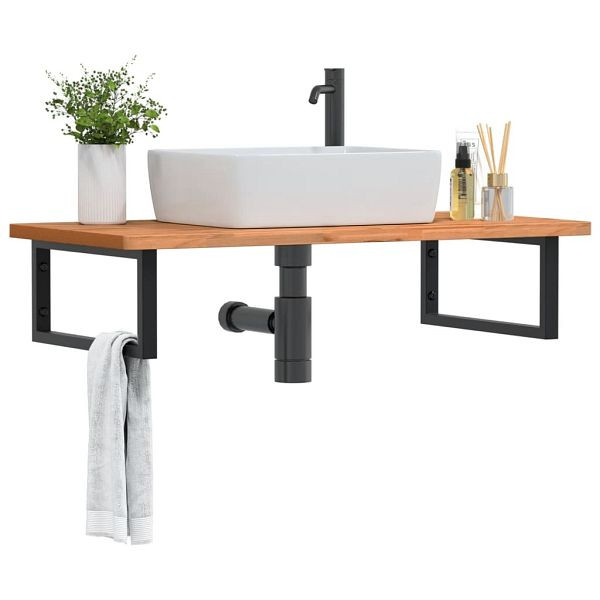 vidaXL Waschbeckenregal Wandmontage Stahl und Massivholz Buche, 3302441