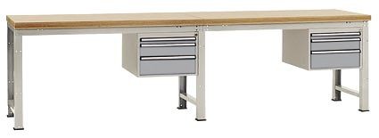 Manuflex Komplett-Werkbank Grund- und Anbau PROFI Standard mit Multiplex-Platte, BxTxH = 3000 x 700 x 840 mm, Alusilber, WP5564.9006
