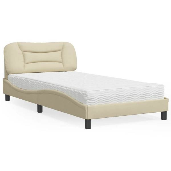 vidaXL Bett mit Matratze Creme 100x200 cm Stoff, 3208518