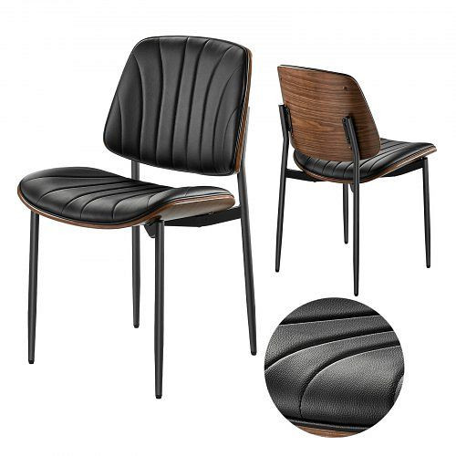 VEVOR Retro-Esszimmerstuhl 2 Stk., gepolsterter Lederstuhl (158,76 kg belastbar) mit Metallbeinen, Schwarz Café, JSCYZGFGPYBO046PI001V0