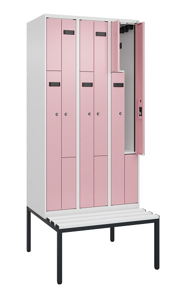 C+P Z-Spind Evolo PLUS, 6 Fächer, 2120x900x815mm, 9016/3015, Zylinderschloss, Material Sitzfläche Kunststoff, Sitzbank, 0490537-306 S10099