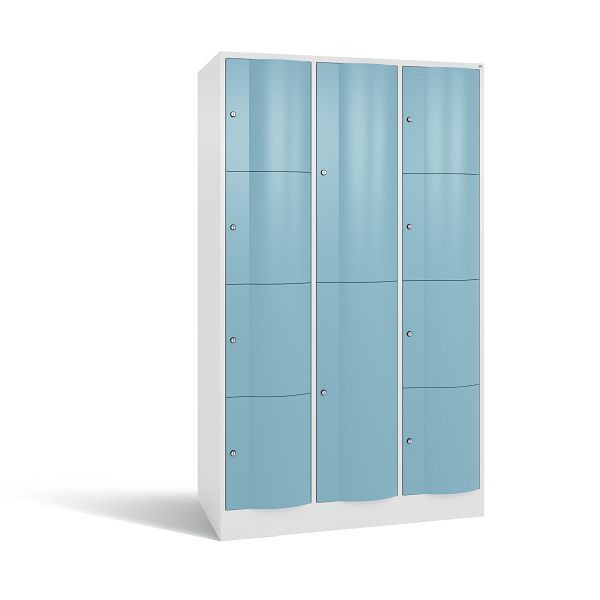 C+P XL-Schließfachschrank Resisto, 3 Abteile, H1950B1148T640mm,Weiß/Horizontblau, 8070-3733 S10037
