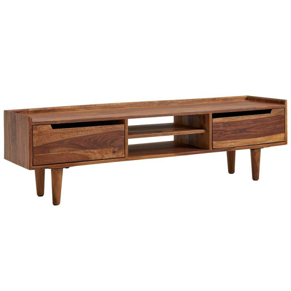 Wohnling Lowboard Sheesham Massivholz 145x43x35 cm TV-Kommode mit zwei Türen, Design TV-Schrank Hoch, Fernsehtisch Fernsehschrank Modern, WL6.553
