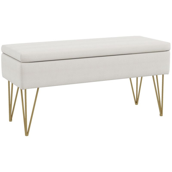 HOMCOM Bettbank mit Stauraum, dicke Polsterung, atmungsaktiver Stoff, Stahlfüße, 100x40x49 cm, Creme, 831-735V00CW