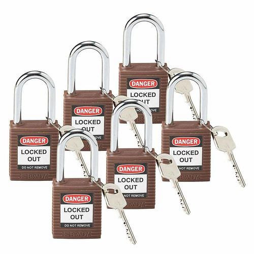 Brady Vorhängeschlösser aus Nylon, mit Stahlbügel, VE: 6 Stück, braun, 309049