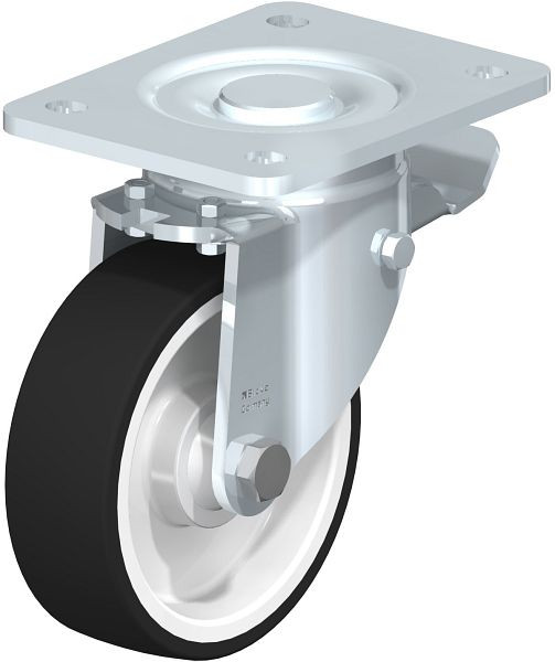 Blickle LH-POTH 125K-3-ST Stahlblech-Lenkrolle, Schwerlast-Ausführung, mit Anschraubplatte & Feststeller, Thermoplastisches Polyurethan, Grau, 295600