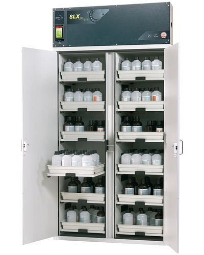 asecos Säuren- und Laugen-Umluftschrank Custos, mit 12 Tablarauszügen, Typ C-1212, 248478