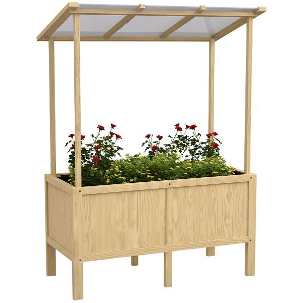 Outsunny Hochbeet mit Dach, Drainagelöcher, Vliesauskleidung, wetterfest, Tannenholz, 110x60x152 cm, 845-987V00ND