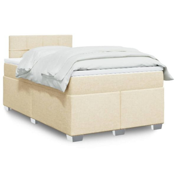 vidaXL Boxspringbett mit Matratze Creme 120x200 cm Stoff, 3288160