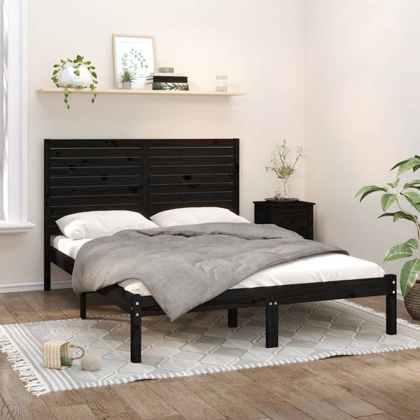 vidaXL Massivholzbett Schwarz 150x200 cm, 3104617, 8720287033677