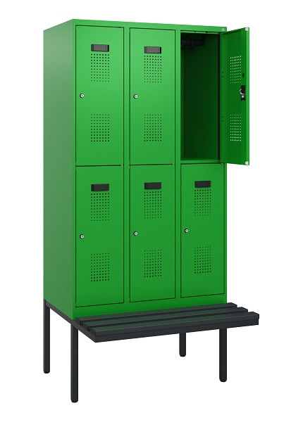 C+P Doppelstock-Spind Evolo PLUS, Bank, 6 Fächer, 1950x900x815mm, 6037/6037, Zylinderschloss, Sitzfläche Kunststoff, 0493405-30 S10161