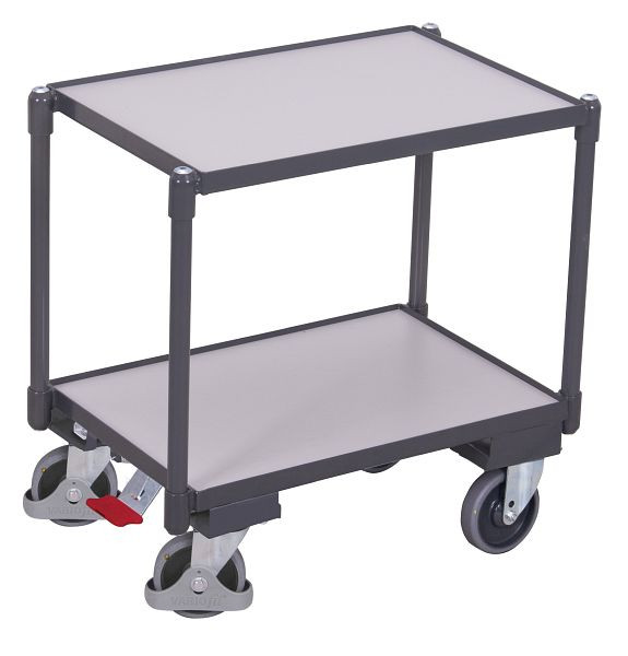 VARIOfit ESD Euro-Systemroller mit 2 Ladeflächen (10 mm Rand), Ladefläche: 605 x 410 mm, RAL 7024 graphitgrau, Ladehöhe: 225 / 655 mm, sw-410.556