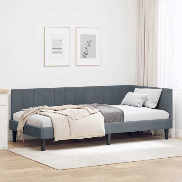 vidaXL Eckbettgestell mit Kopfteil Dunkelgrau 90 x 200 cm Samt, 42016349