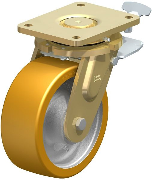 Blickle LS-GTH 202K-ST-RI4 Stahlgeschweißte Schwerlast-Lenkrolle, schwere Drehkranz-Ausführung mit Feststeller, Blickle Extrathane®, Hellbraun, 375154