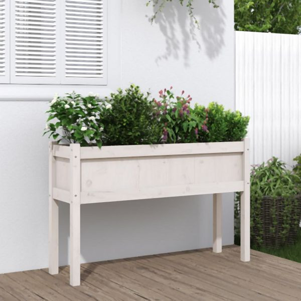 vidaXL Pflanzkübel mit Beinen Weiß 110x31x70 cm Massivholz Kiefer, 837566