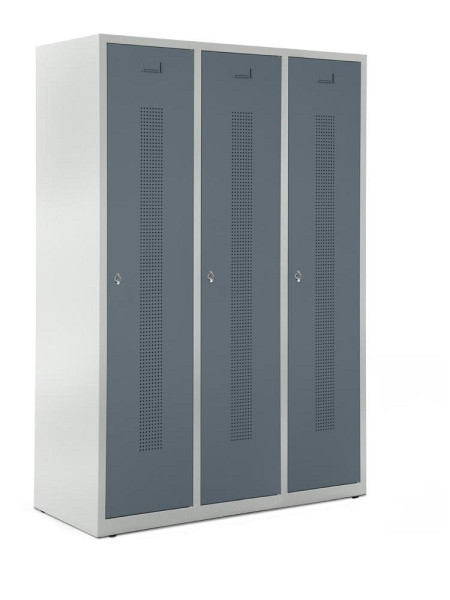 Deskin Garderobenspind SYSTEM SP1 ohne Unterbau, Korpus Lichtgrau, Türen Blaugrau, H 1700 x B 1185 x T 500 mm, Drehriegelverschluss, 330644