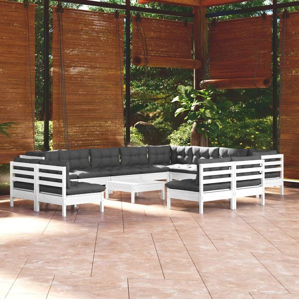 vidaXL 13-teilig Garten-Lounge-Set mit Kissen Weiß Massivholz Kiefer, 3096882
