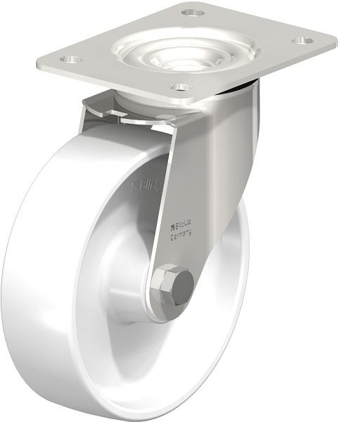 Blickle LEX-PO 160G Edelstahl-Lenkrolle mit Anschraubplatte, Polyamid, Weiß, 616755