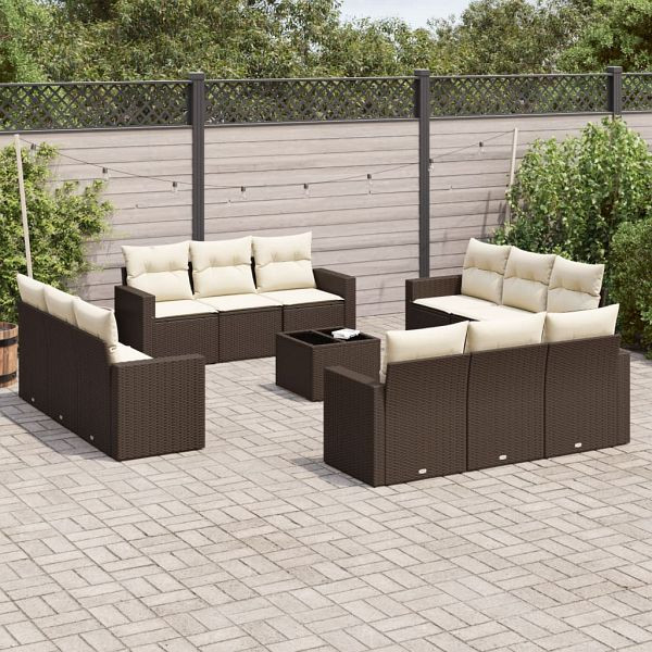 vidaXL 13-tlg. Garten-Sofagarnitur mit Kissen Braun Poly Rattan, 3218773