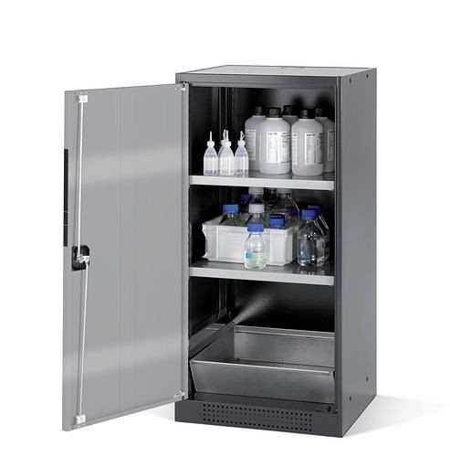 asecos Chemikalienschrank Systema CS-52L, Korpus anthrazit, silber, 2 Einlegeböden und Bodenwanne, 202556