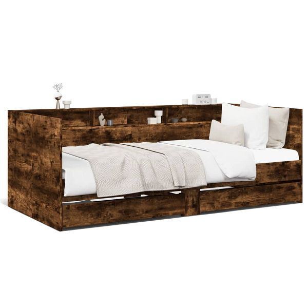 vidaXL Tagesbett mit Schubladen Räuchereiche 90x200 cm Holzwerkstoff, 3280850