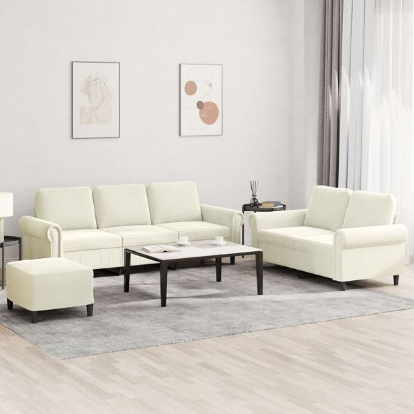 vidaXL 3-teilig Sofagarnitur mit Kissen Creme Samt, 3202268