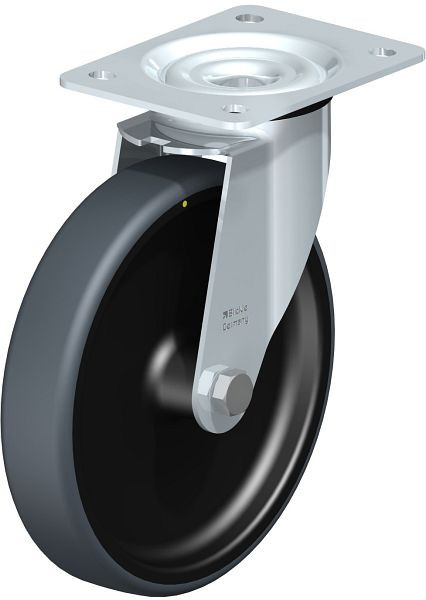 Blickle LE-TPA 200G-ELS Stahlblech-Lenkrolle mit Anschraubplatte, Thermoplastisches Gummi-Elastomer, Grau, 849868