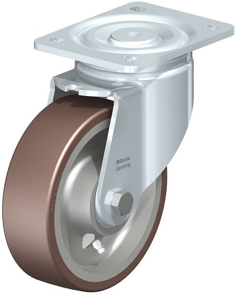 Blickle LH-GB 160K Stahlblech-Lenkrolle, Schwerlast-Ausführung, mit Anschraubplatte, Blickle Besthane®, Braun, 742220