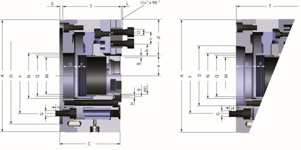 Röhm Kraftspannfutter KFD-HS 175, 3-Backen, Spitzverzahnung 90°, Zylindrische Zentrieraufnahme, 144259