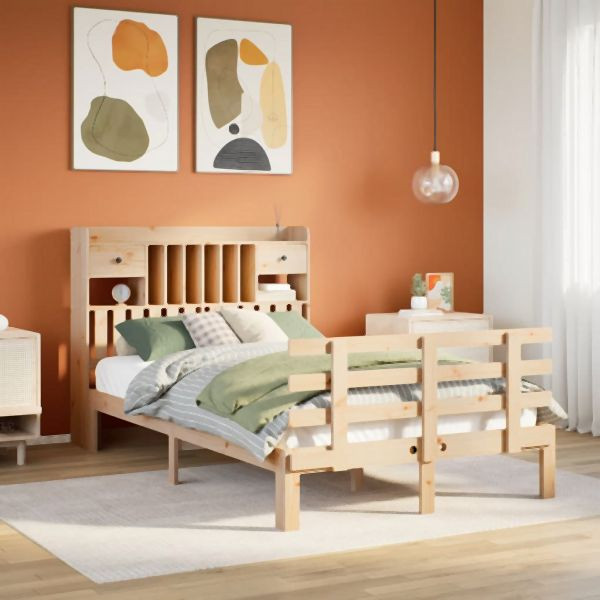 vidaXL Massivholzbett mit Regal ohne Matratze 135x190 cm Kiefer, 3322786