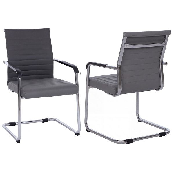 Mendler 2er-Set Besucherstuhl HWC-Q85, Konferenzstuhl Freischwinger, Metall Kunstleder 280 g/m², grau, 121942