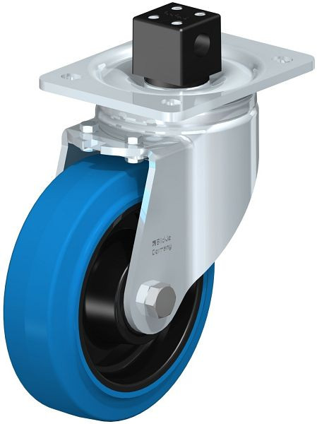 Blickle LH-POEV 160KD-CS13-SB Stahlblech-Lenkrolle, Schwerlast-Ausführung, mit Anschraubplatte & Zentralfeststeller, Elastik-Vollgummi, Blau, 851830