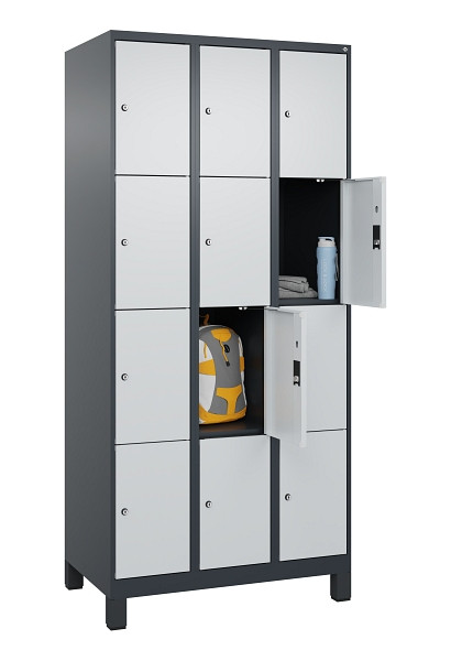 C+P Schließfachschrank Evolo PLUS, mit Füßen, 12 Fächer, 1950x900x500mm, 7016/7, Frontfarbe RAL 7035 Lichtgrau, 049010-304 S10017