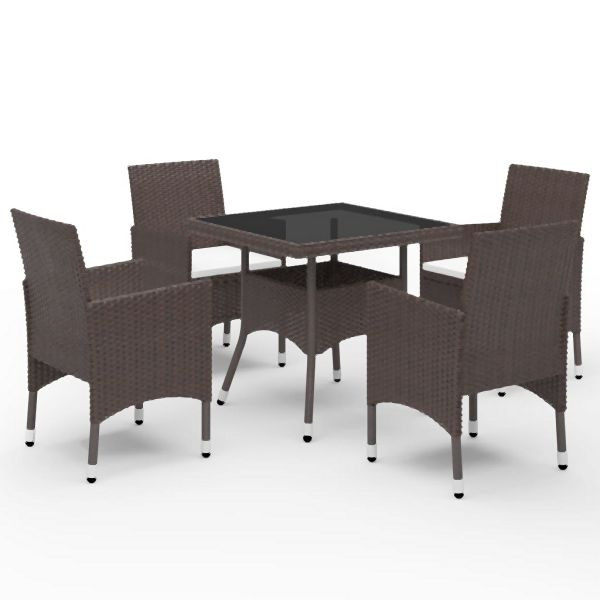 vidaXL 5-tlg. Garten-Essgruppe Braun Poly Rattan und Glas, 3058321