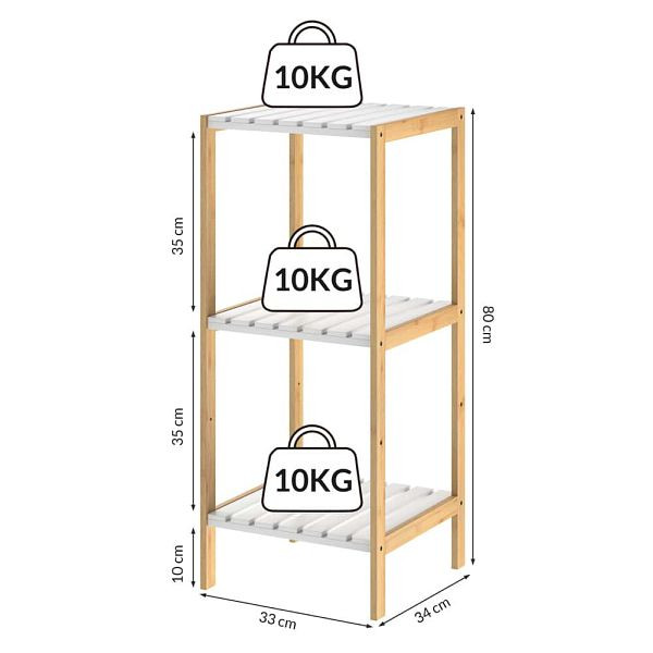 casaria Standregal Bambus Weiß 80x33x34cm, Badezimmer, 107919