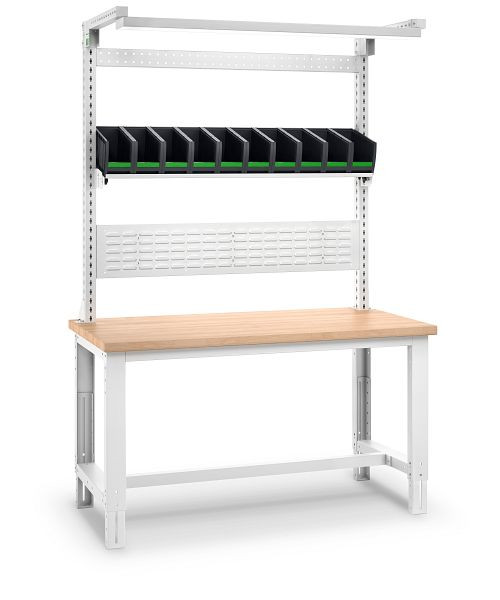 bott cubio Aufnahmerahmenset A8 mit Leuchte Lochplatte, Ablage, 13 bottBoxen BxTxH: 1800 x 645 x 1357 mm, RAL 7035, 41011138.16