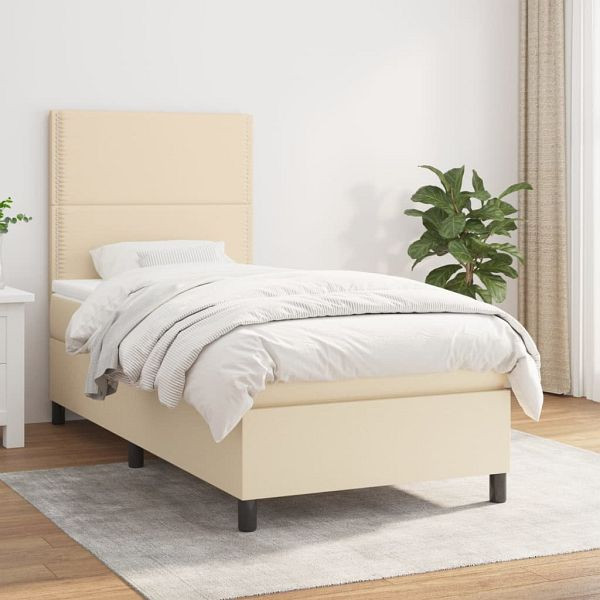 vidaXL Boxspringbett mit Matratze Creme 80x200 cm Stoff, 3141654