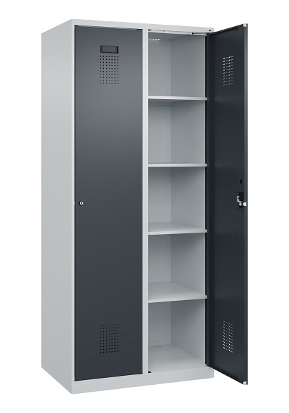 C+P Wäsche-Spind Evolo PLUS, 2 Abteile, 1850x800x500mm, 7035/7016, Verschluss Zylinderschloss, Ablageböden 8, 049000-22B S10039
