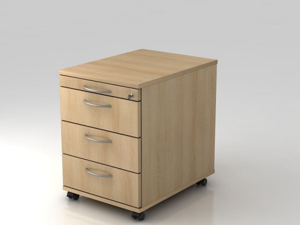 Hammerbacher Rollcontainer 58cm, 3 Schübe, Schloss Bogengriff Eiche, 42,8x58x59 cm, 1/3/3/3 HE, VAC30/E/E/BM