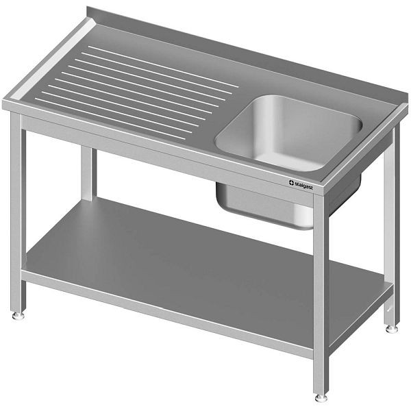 Stalgast Spültisch mit Grundboden 1300x700x850 mm, mit einem Becken rechts, mit Aufkantung, verschweißt, VST13721RA