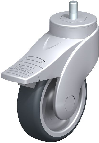Blickle LWG-TPA 101G-FI-GS10 Kunststoff-Lenkrolle WAVE mit Gewindestift & Feststeller, Thermoplastisches Gummi-Elastomer, Grau, 744754