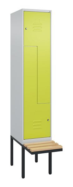C+P Z-Spind Classic PLUS, Bank, 2 Abteile, 2120x400x815mm, 7035/0024, Zylinderschlösser, Buche-Sitzleisten, 0800437-122 S10025