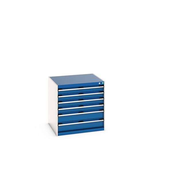bott cubio Schubladenschrank bestückt, mit 6 Schubladen, BxTxH: 800x750x800mm, RAL 7035/5010, Enzianblau, 40028102.11V