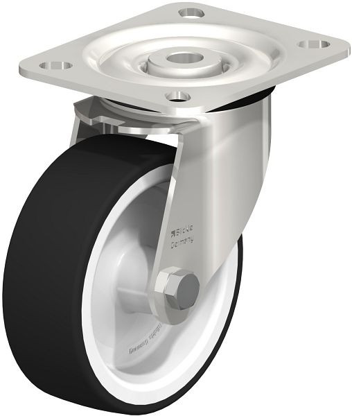 Blickle LX-POTH 100G Edelstahl-Lenkrolle, mittelschwere Ausführung, mit Anschraubplatte, Thermoplastisches Polyurethan, Grau, 49700